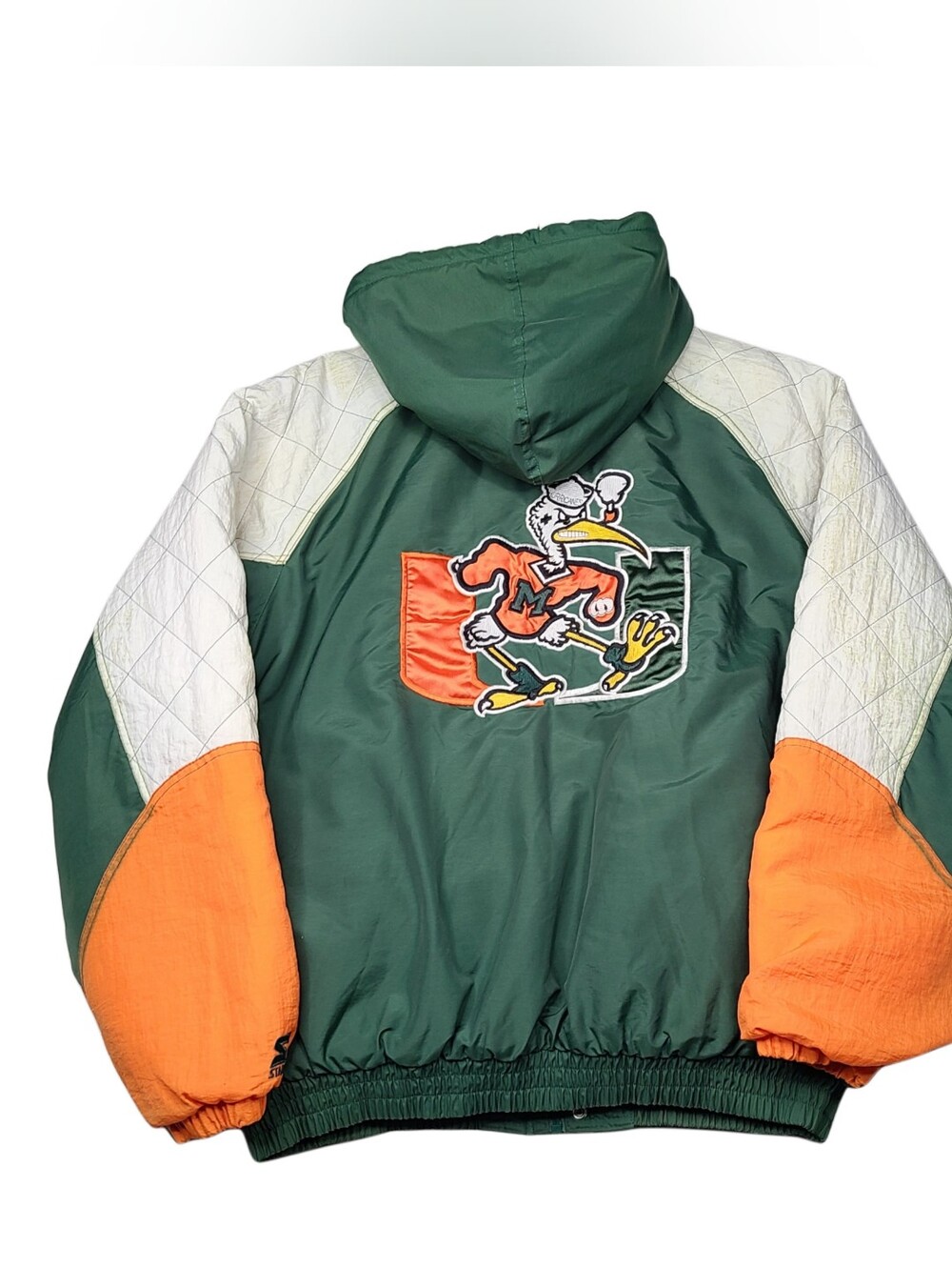 Vintage Miami Hurricanes Starter Puffer Jacket Big Logo Hooded Coat XL ( Read )